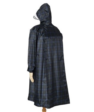 MOONBAT FLAT PURE レインコート チェック柄 リュック対応 ユニセックス 収納袋付き ネイビーブルー