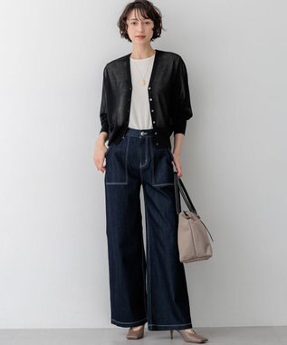 23区 L 【先行予約/WEB&一部店舗限定カラーあり】シャイニーシアー ドルマンスリーブ カーディガン ブラック系