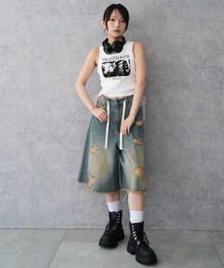 WEGO サイドレースアップグラフィックタンク ホワイト