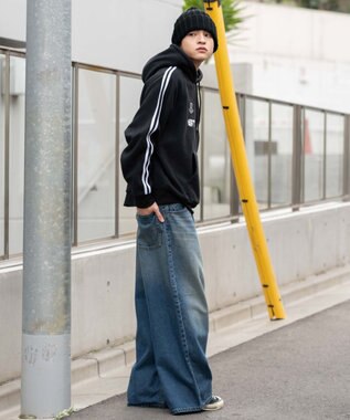 WEGO ラインフリースパーカー ブラック