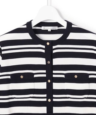 23区 L 【先行予約】プレミアムビオコットン ポケット ボーダー カーディガン ネイビー×オフ