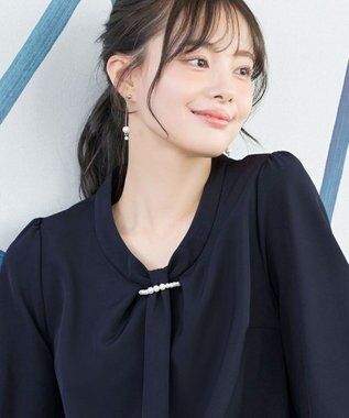 Tiaclasse L 【ダブルクロス】2wayボウタイ風ブラウス ネイビー