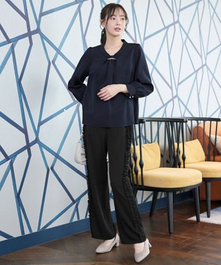 Tiaclasse L 【ダブルクロス】2wayボウタイ風ブラウス ネイビー