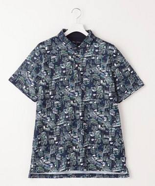 23区GOLF 【MEN】【キングサイズ/吸水速乾/UVカット】パリマップ総柄ポロシャツ ネイビー系5