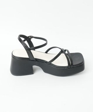 WEGO バルキーヒール細ストラップサンダル ブラック