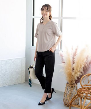 Tiaclasse L 【洗える】美脚効果も叶うリボン付きテーパードパンツ ブラック