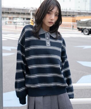 WEGO ポロニットプルオーバー ブルーボーダー