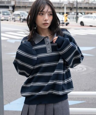 WEGO ポロニットプルオーバー ブルーボーダー