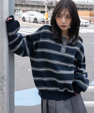 WEGO ポロニットプルオーバー ブルーボーダー