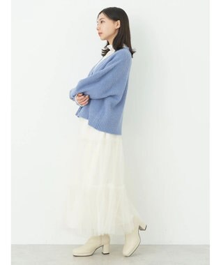 earth music&ecology スカラップニットカーディガン Blue