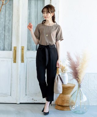 Tiaclasse L 【洗える】美脚効果も叶うリボン付きテーパードパンツ ブラック