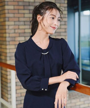 Tiaclasse L 【ダブルクロス】2wayボウタイ風ブラウス ネイビー