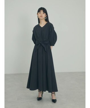 Green Parks ａ．ボリュームギャザーウエスト切替ワンピース Black