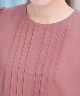 Tiaclasse L 【洗える】麻調ピンタックチュニックブラウス ピンク