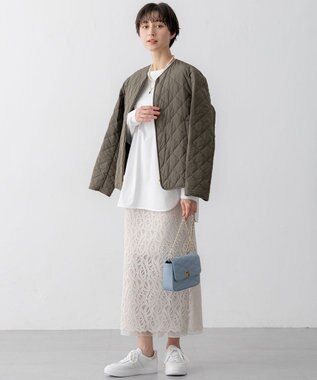 23区 【洗える】ジオメトリックレース Iライン スカート ベージュ系