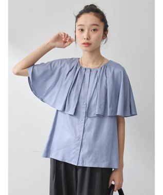 earth music&ecology ケープカラーブラウス Grayish Blue