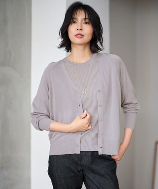 ANY 【2SET】ニットツインセット（半袖ニット＋Vネックカーデ） ライトグレー