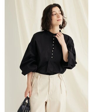 CRAFT STANDARD BOUTIQUE パールボタンピコフリルブラウス Black