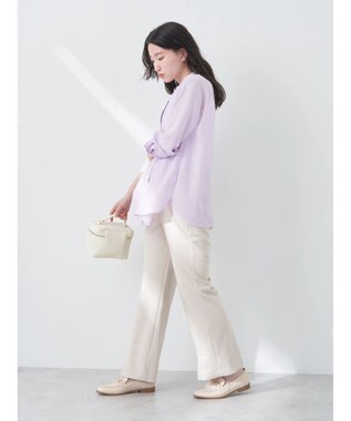 earth music&ecology カットツイルスリットセミフレアパンツ Beige