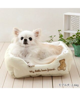 PET PARADISE ペットパラダイス くまちゃん クールカドラー 《mix柄》 角型 Ｓ 超小型犬 オフホワイト×ベージュ