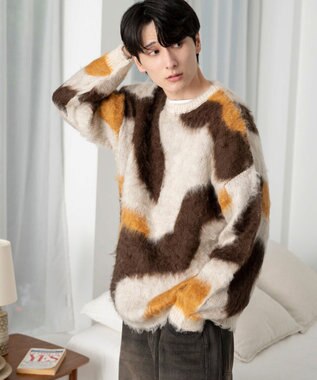 WEGO 【ユニセックス着用ITEM】マーブルシャギーニットプルオーバー ブラウン