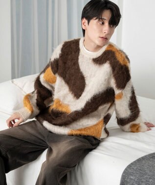 WEGO 【ユニセックス着用ITEM】マーブルシャギーニットプルオーバー ブラウン
