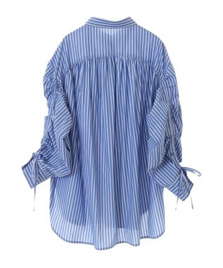 AMERICAN HOLIC イージーケアバックギャザーリボンシャツ Stripe Sax