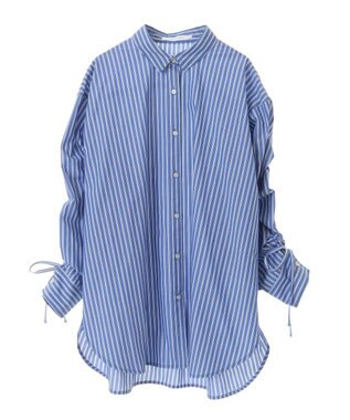 AMERICAN HOLIC イージーケアバックギャザーリボンシャツ Stripe Sax