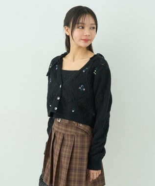 earth music&ecology ＳＥＴ２点刺繍ビスチェ＋カーディガン Black