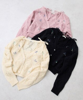 earth music&ecology ＳＥＴ２点刺繍ビスチェ＋カーディガン Pink