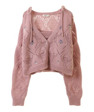 earth music&ecology ＳＥＴ２点刺繍ビスチェ＋カーディガン Pink