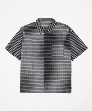 WEGO クロップドSSマイクロチェックシャツ ブラックチェック1