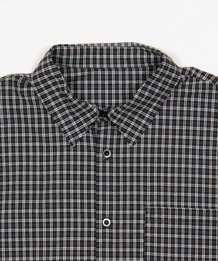 WEGO クロップドSSマイクロチェックシャツ ブラックチェック1
