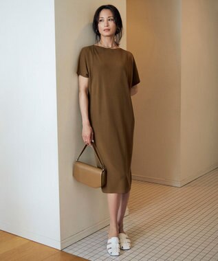 ICB 【洗える】ドライコットンアセテート ドレープスリーブワンピース キャメル系
