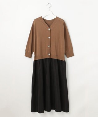自由区 L 【人気異素材コンビの最新作・前後着用可】タフタコンビ ワンピース ブラウン×ブラック