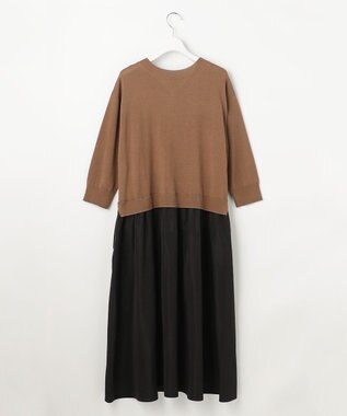 自由区 L 【人気異素材コンビの最新作・前後着用可】タフタコンビ ワンピース ブラウン×ブラック
