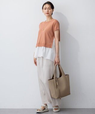 23区 L 【洗える】レイヤードデザイン ニット アプリコット×オフ