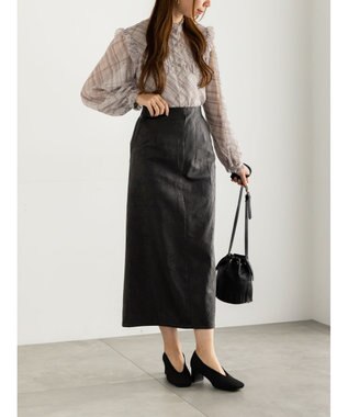 Te chichi パターンアソートシフォンフリルブラウス グレー