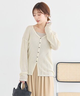 earth music&ecology バイカラーハリヌキカーディガン Ivory