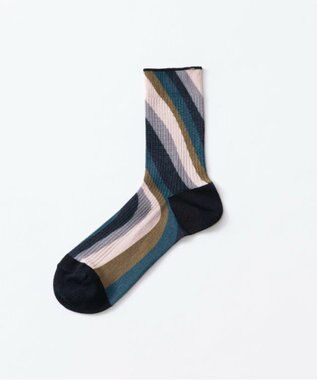 TRICOTE TWIST STRIPE LINK SOCKS／歪みストライプリンクソックス 39NAVY