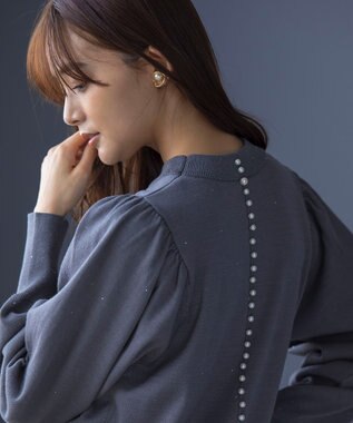 組曲 【WEB限定】ELENAスパンコールバックパール ニット チャコールグレー系