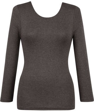 Wing あったかインナー 綿混素材 裏起毛(肌側) よく伸びる素材 ストレッチ性 保温性 【ラクのびサーモ】 ネックせまめ 8分袖 長袖 秋 冬 EL6912 ウイング／ワコール ブラウン