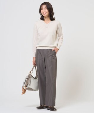 J.PRESS LADIES S HIGH GAUGE BASIC Vネック ニット ライトベージュ系