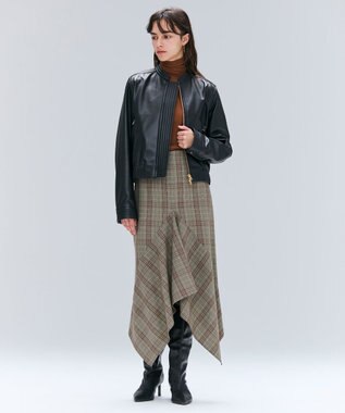 BEIGE， SELMA / チェックウールラッフルスカート Camel × Nude