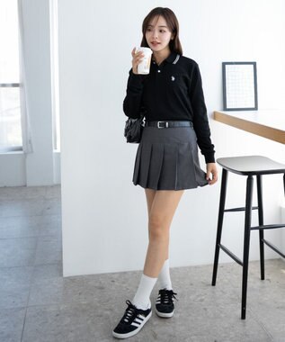 WEGO 【25年秋冬新作/ユニセックスITEM/SMLサイズ展開】別注USPOLOラインポロシャツ（長袖） ブラック