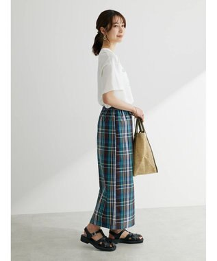 Green Parks 綿麻混イージータイトスカート Check Brown