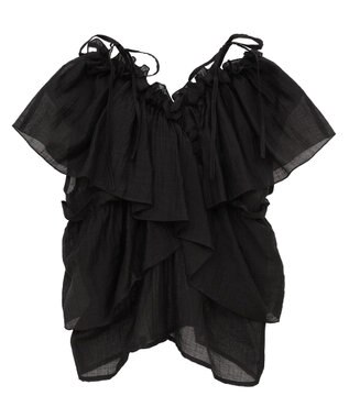 Green Parks マルチＷＡＹオフショルフリルブラウス Black