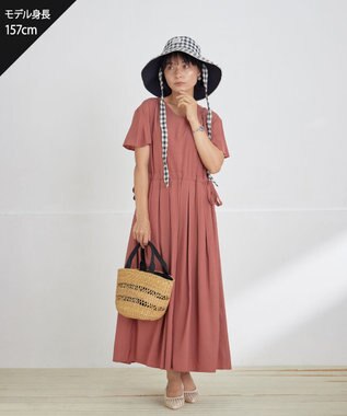 Tiaclasse L 【洗える】サイドリボンドロストワンピース テラコッタ