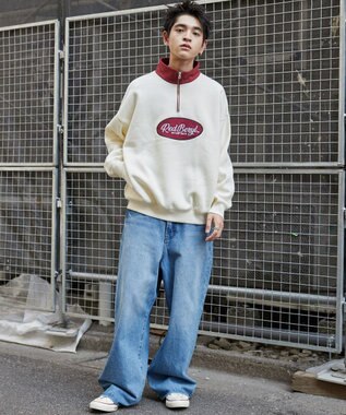 WEGO サークルロゴハーフジッププルオーバー ホワイトアイボリー