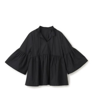 UNFILO コットンブロード フリルネックシャツ ブラック